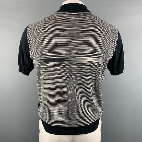 MISSONI Black White Stripe Cotton Polo - Picture 3 of 4